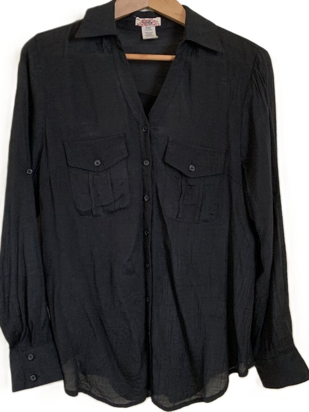 Vintage 90s Black Oversized Button-Down Shirt | Long Sleeve | Size XL